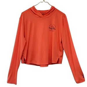 Salt Life SLX UVapor Seaglass Bay Vibrant Coral Cropped Hooded Performance Tee